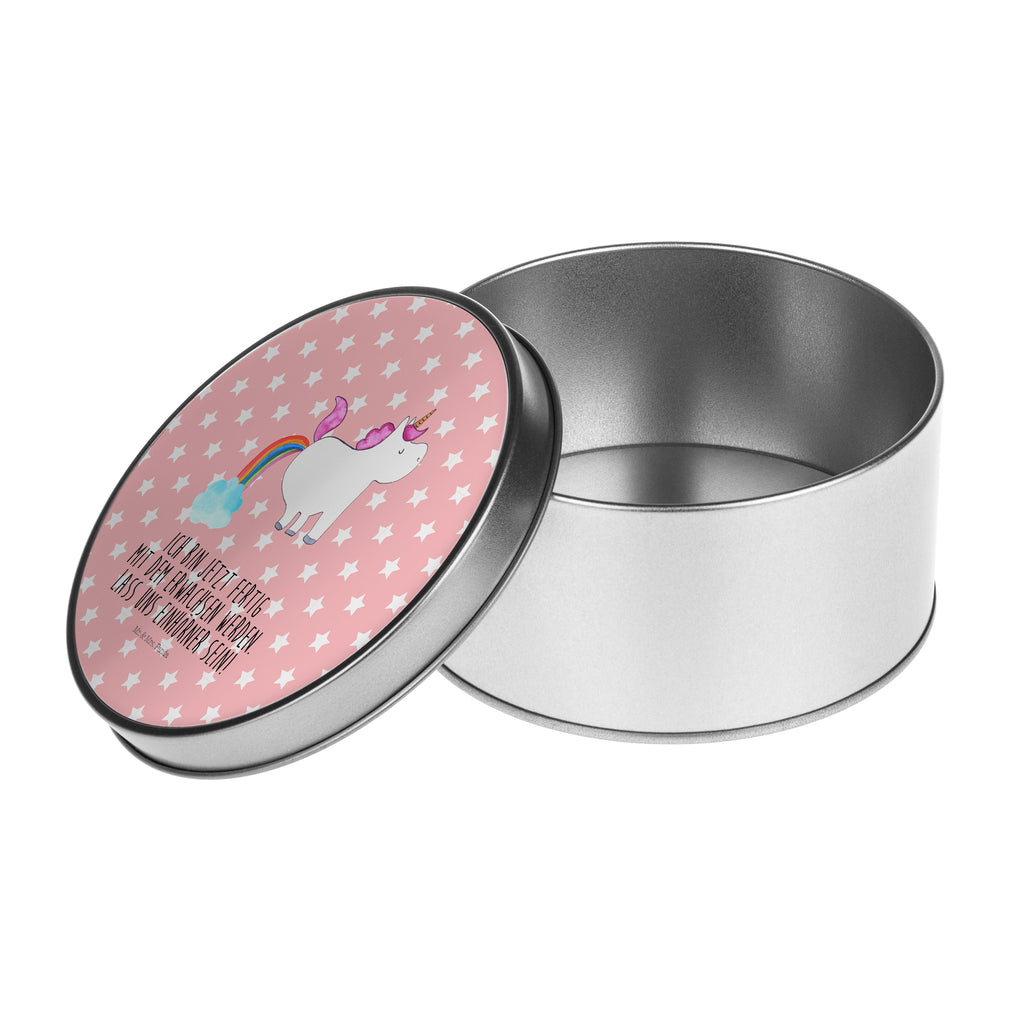 Blechdose rund Einhorn Pupsend Metalldose, Keksdose, Dose, Vorratsdose, Geschenkbox, Einhorn, Einhörner, Einhorn Deko, Pegasus, Unicorn, Pups, Regenbogen, Glitzer, Einhornpower, Erwachsenwerden, Spaß, lustig, Freundin
