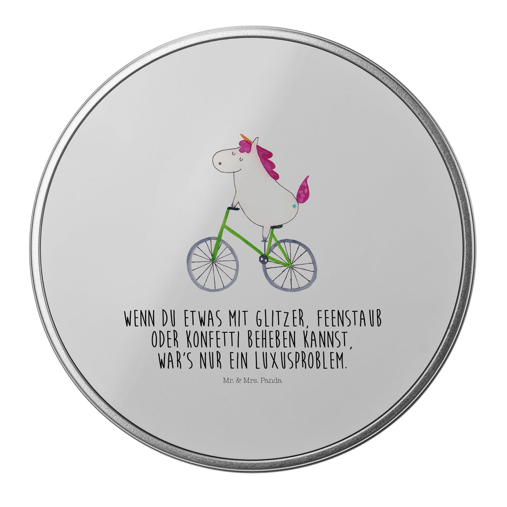 Blechdose rund Einhorn Radfahrer Metalldose, Keksdose, Dose, Vorratsdose, Geschenkbox, Einhorn, Einhörner, Einhorn Deko, Pegasus, Unicorn, Radfahren, Radfahrer, Rad, Bike, Feenstaub, Konfetti, Luxusproblem, Kummer, Liebeskummer