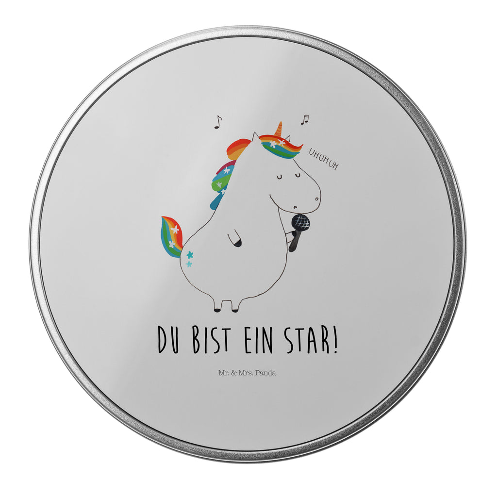Blechdose rund Einhorn Sänger Metalldose, Keksdose, Dose, Vorratsdose, Geschenkbox, Einhorn, Einhörner, Einhorn Deko, Pegasus, Unicorn, Glitzer, Konfetti, Party, Geburtstag, Feier, Fest, Disco, Sängerin, Sänger, Freundin