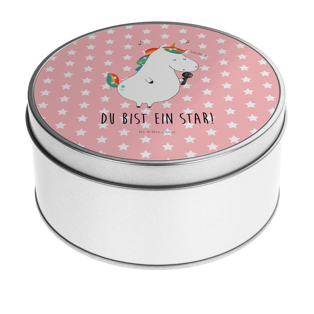 Blechdose rund Einhorn Sänger Metalldose, Keksdose, Dose, Vorratsdose, Geschenkbox, Einhorn, Einhörner, Einhorn Deko, Pegasus, Unicorn, Glitzer, Konfetti, Party, Geburtstag, Feier, Fest, Disco, Sängerin, Sänger, Freundin