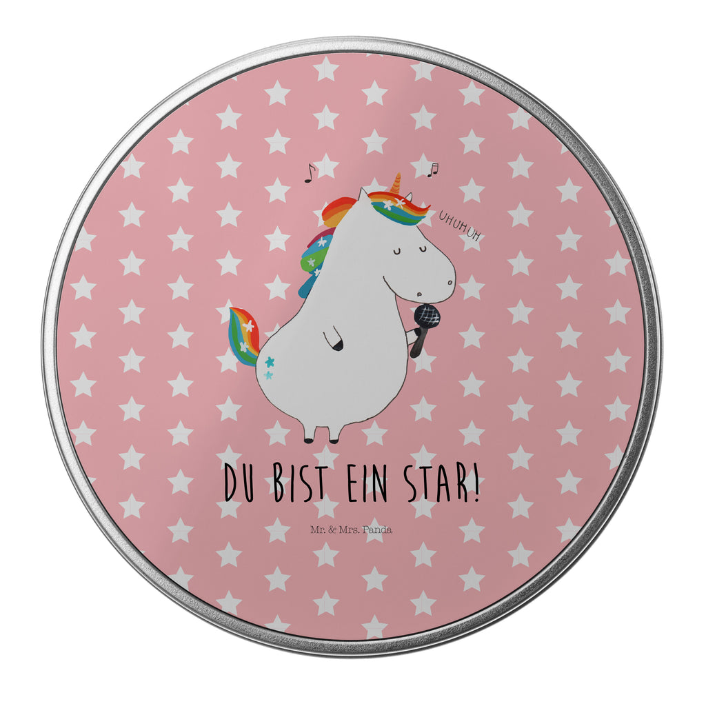 Blechdose rund Einhorn Sänger Metalldose, Keksdose, Dose, Vorratsdose, Geschenkbox, Einhorn, Einhörner, Einhorn Deko, Pegasus, Unicorn, Glitzer, Konfetti, Party, Geburtstag, Feier, Fest, Disco, Sängerin, Sänger, Freundin