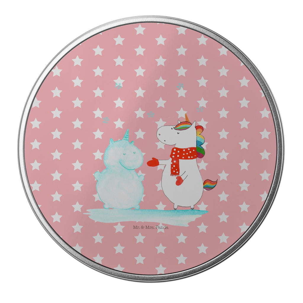 Blechdose rund Einhorn Schneemann Metalldose, Keksdose, Dose, Vorratsdose, Geschenkbox, Einhorn, Einhörner, Einhorn Deko, Pegasus, Unicorn, Schneemann, Winter, Schnee, Kuchen, Weihnachten, kalt, Mütze, Handschuhe, X-Mas