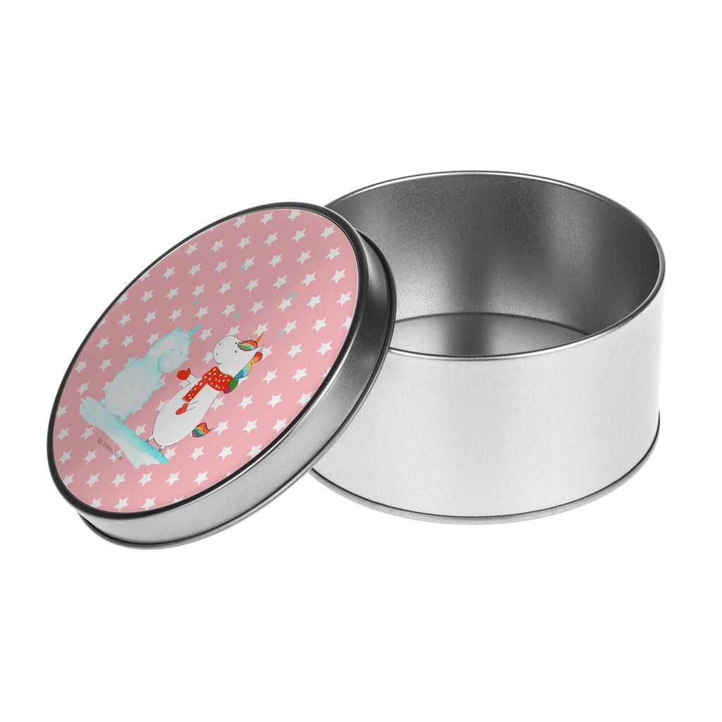 Blechdose rund Einhorn Schneemann Metalldose, Keksdose, Dose, Vorratsdose, Geschenkbox, Einhorn, Einhörner, Einhorn Deko, Pegasus, Unicorn, Schneemann, Winter, Schnee, Kuchen, Weihnachten, kalt, Mütze, Handschuhe, X-Mas