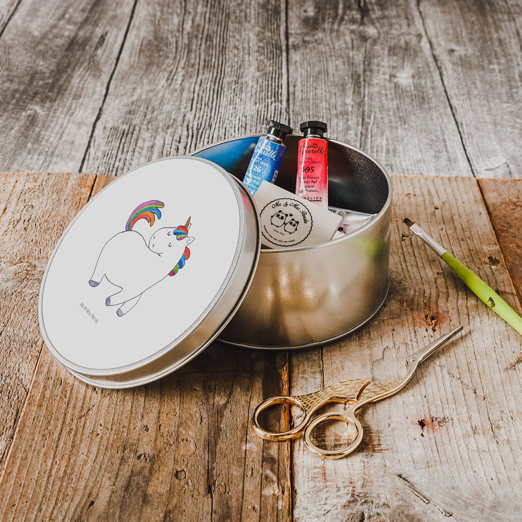 Blechdose rund Einhorn stolzierend Metalldose, Keksdose, Dose, Vorratsdose, Geschenkbox, Einhorn, Einhörner, Einhorn Deko, Pegasus, Unicorn, stolz, anders, bunt, Pferd, Reiter, Reiten, Freundin, Geschenk