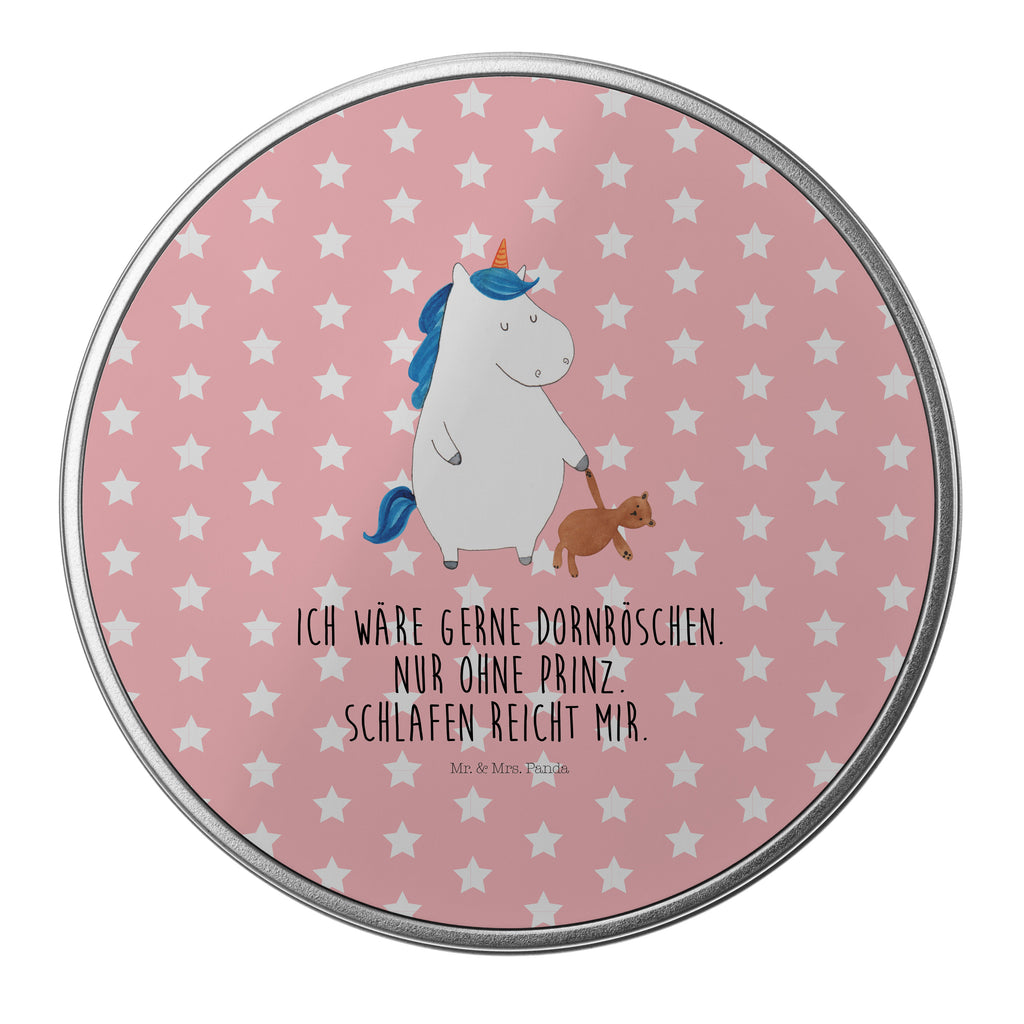 Blechdose rund Einhorn Teddy Metalldose, Keksdose, Dose, Vorratsdose, Geschenkbox, Einhorn, Einhörner, Einhorn Deko, Pegasus, Unicorn, schlafen, gute Nacht, Single, Bett, Träumen, Freundin, Singleleben