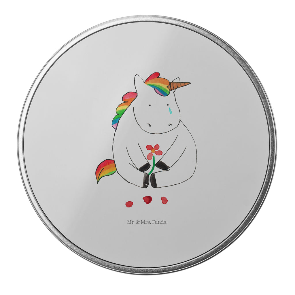 Blechdose rund Einhorn Traurig Metalldose, Keksdose, Dose, Vorratsdose, Geschenkbox, Einhorn, Einhörner, Einhorn Deko, Pegasus, Unicorn, Glitzer, Trösten. Freundschaft, Freunde, Liebe, Trauer, Grußkarte, Blume