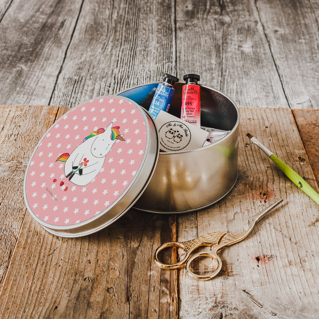Blechdose rund Einhorn Traurig Metalldose, Keksdose, Dose, Vorratsdose, Geschenkbox, Einhorn, Einhörner, Einhorn Deko, Pegasus, Unicorn, Glitzer, Trösten. Freundschaft, Freunde, Liebe, Trauer, Grußkarte, Blume