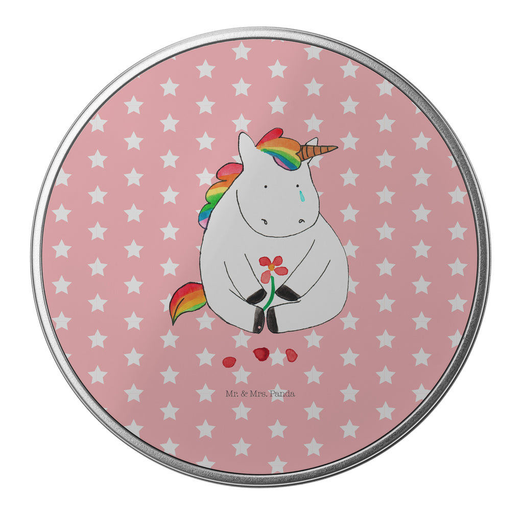 Blechdose rund Einhorn Traurig Metalldose, Keksdose, Dose, Vorratsdose, Geschenkbox, Einhorn, Einhörner, Einhorn Deko, Pegasus, Unicorn, Glitzer, Trösten. Freundschaft, Freunde, Liebe, Trauer, Grußkarte, Blume