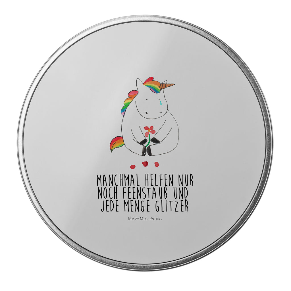 Blechdose rund Einhorn Traurig Metalldose, Keksdose, Dose, Vorratsdose, Geschenkbox, Einhorn, Einhörner, Einhorn Deko, Pegasus, Unicorn, Glitzer, Trösten. Freundschaft, Freunde, Liebe, Trauer, Grußkarte, Blume