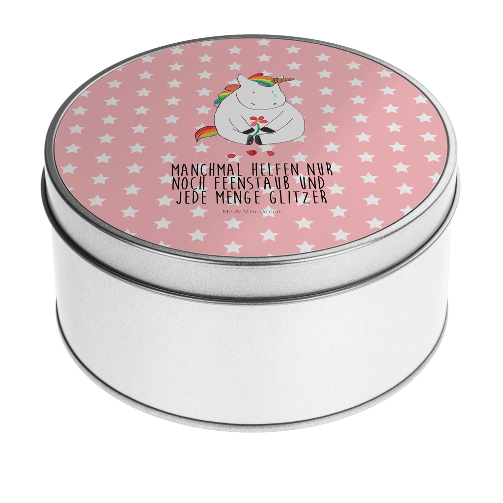Blechdose rund Einhorn Traurig Metalldose, Keksdose, Dose, Vorratsdose, Geschenkbox, Einhorn, Einhörner, Einhorn Deko, Pegasus, Unicorn, Glitzer, Trösten. Freundschaft, Freunde, Liebe, Trauer, Grußkarte, Blume