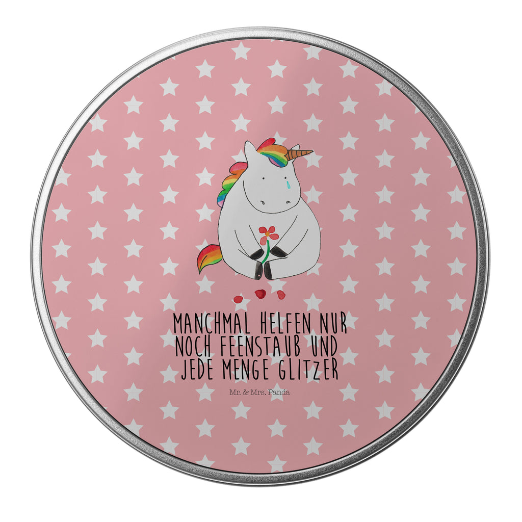 Blechdose rund Einhorn Traurig Metalldose, Keksdose, Dose, Vorratsdose, Geschenkbox, Einhorn, Einhörner, Einhorn Deko, Pegasus, Unicorn, Glitzer, Trösten. Freundschaft, Freunde, Liebe, Trauer, Grußkarte, Blume