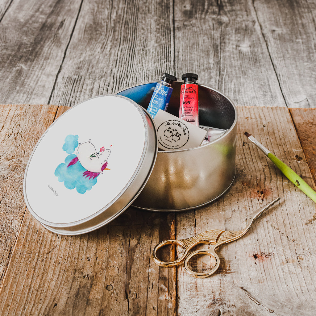 Blechdose rund Einhorn verliebt auf Wolke Metalldose, Keksdose, Dose, Vorratsdose, Geschenkbox, Einhorn, Einhörner, Einhorn Deko, Pegasus, Unicorn, verliebt, Liebe, Liebesbeweis, Freundin, Wolke