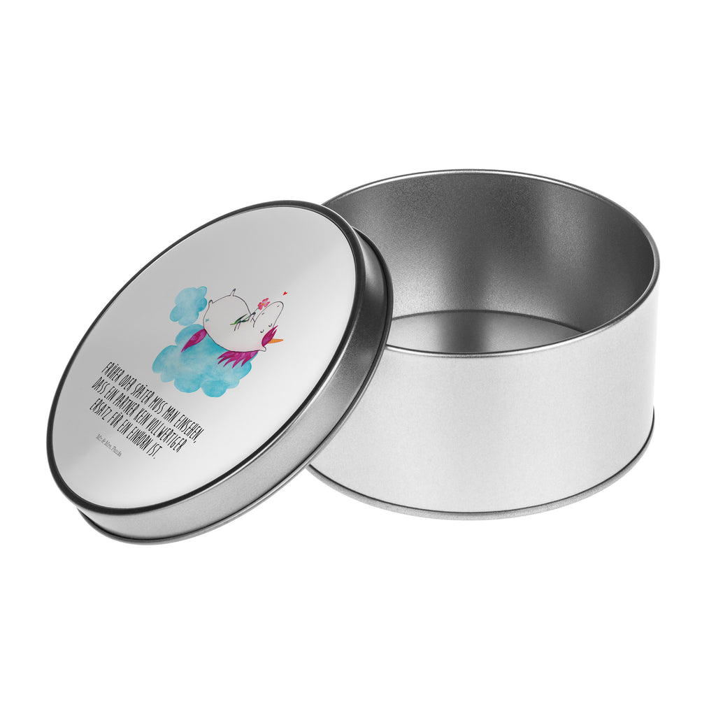 Blechdose rund Einhorn verliebt auf Wolke Metalldose, Keksdose, Dose, Vorratsdose, Geschenkbox, Einhorn, Einhörner, Einhorn Deko, Pegasus, Unicorn, verliebt, Liebe, Liebesbeweis, Freundin, Wolke