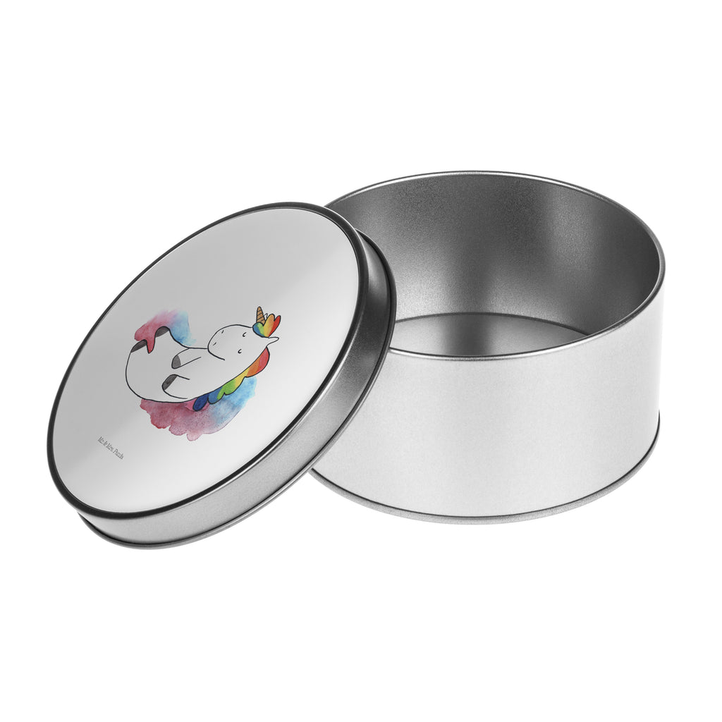 Blechdose rund Einhorn Wolke 7 Metalldose, Keksdose, Dose, Vorratsdose, Geschenkbox, Einhorn, Einhörner, Einhorn Deko, Pegasus, Unicorn, verliebt, Menschen, witzig, lustig, Geschenk, Glaube, Realität, Lächeln