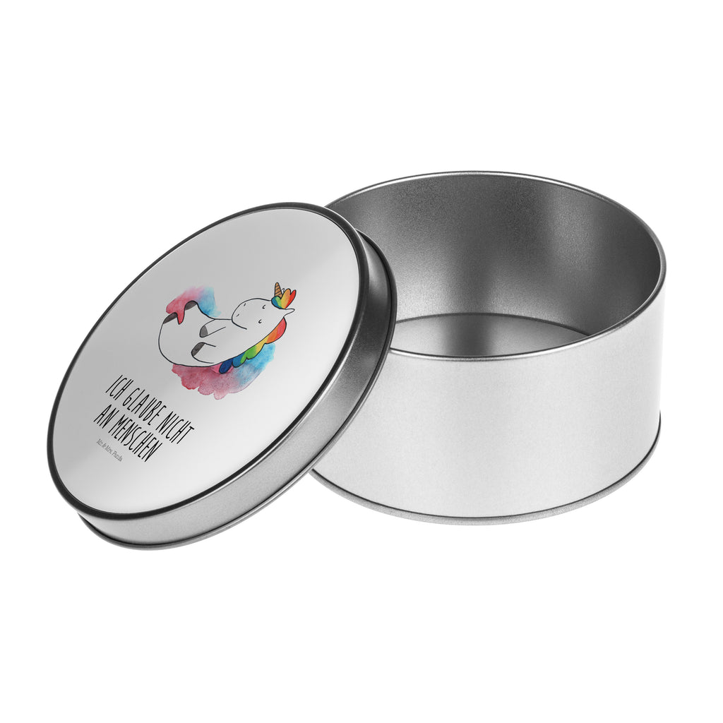 Blechdose rund Einhorn Wolke 7 Metalldose, Keksdose, Dose, Vorratsdose, Geschenkbox, Einhorn, Einhörner, Einhorn Deko, Pegasus, Unicorn, verliebt, Menschen, witzig, lustig, Geschenk, Glaube, Realität, Lächeln