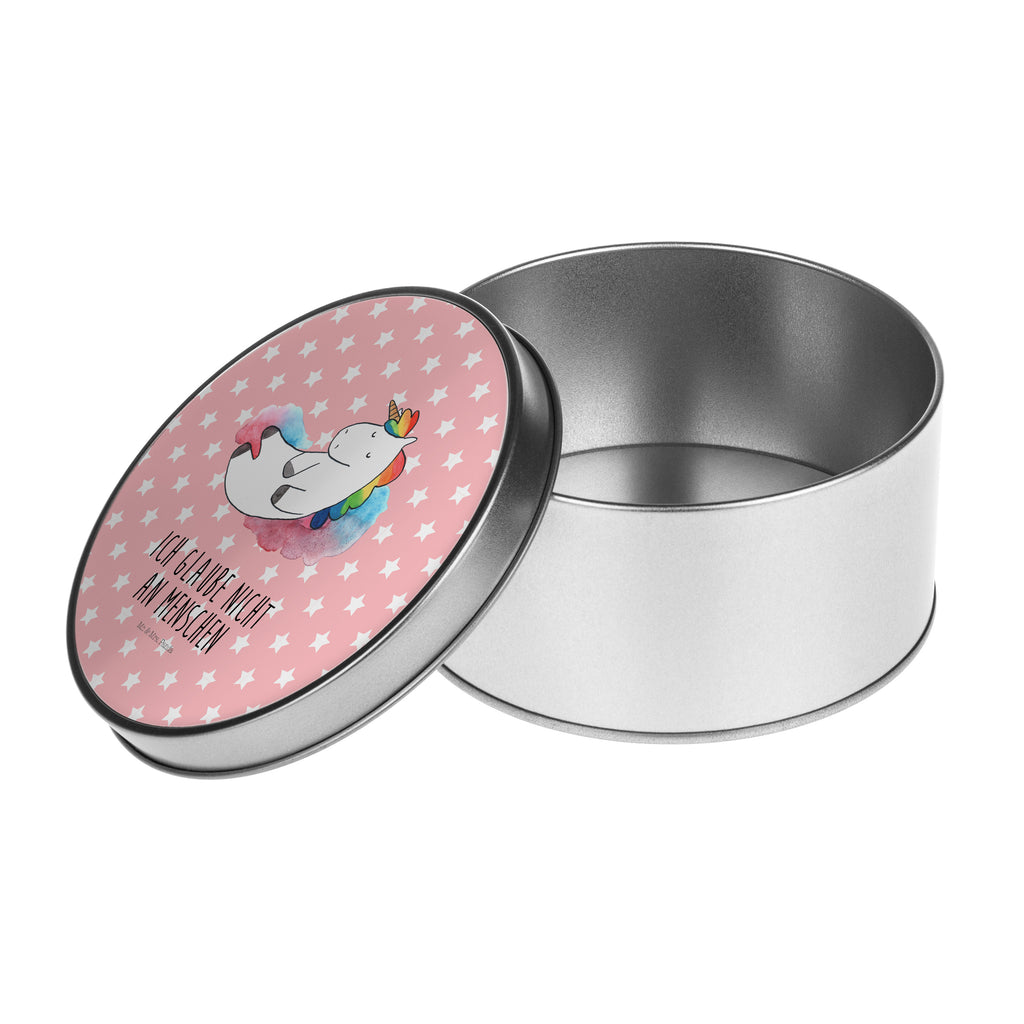 Blechdose rund Einhorn Wolke 7 Metalldose, Keksdose, Dose, Vorratsdose, Geschenkbox, Einhorn, Einhörner, Einhorn Deko, Pegasus, Unicorn, verliebt, Menschen, witzig, lustig, Geschenk, Glaube, Realität, Lächeln