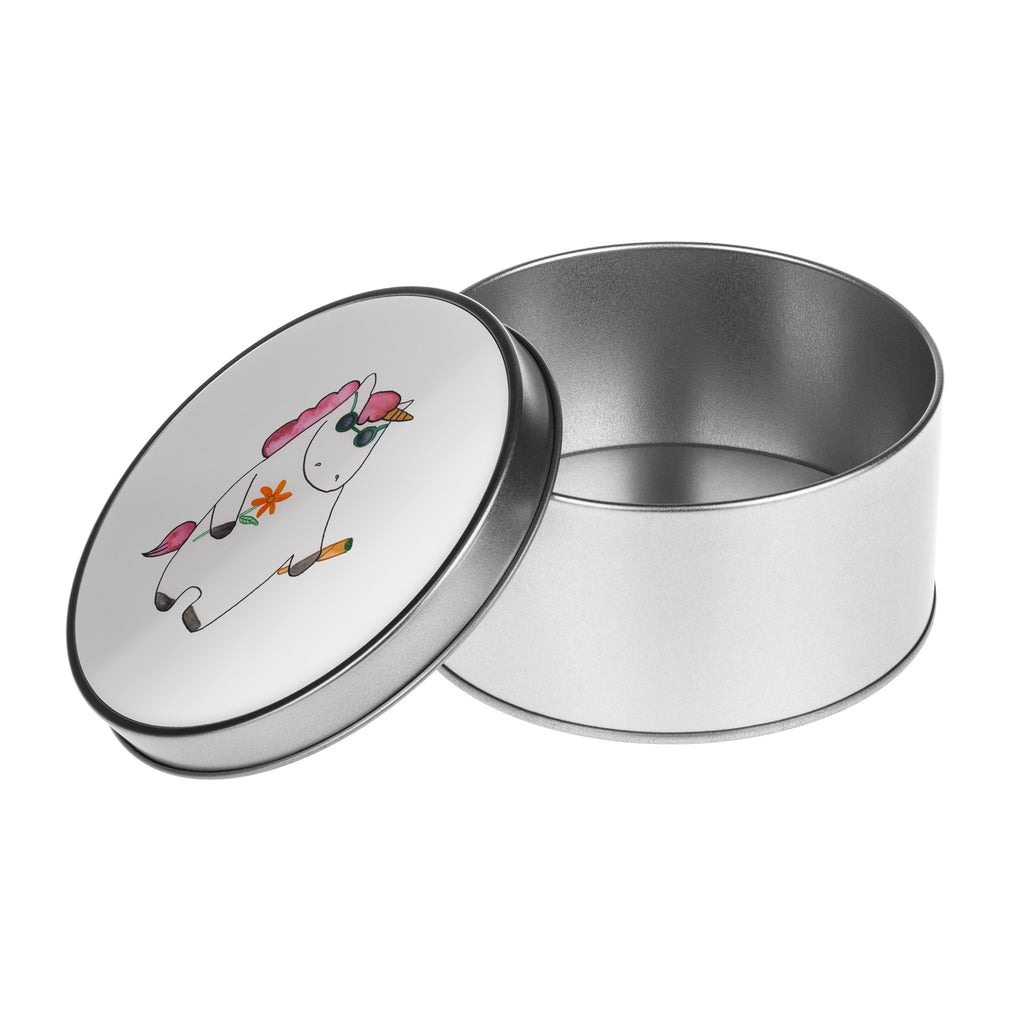 Blechdose rund Einhorn Woodstock Metalldose, Keksdose, Dose, Vorratsdose, Geschenkbox, Einhorn, Einhörner, Einhorn Deko, Pegasus, Unicorn, Kiffen, Joint, Zigarette, Alkohol, Party, Spaß. lustig, witzig, Woodstock