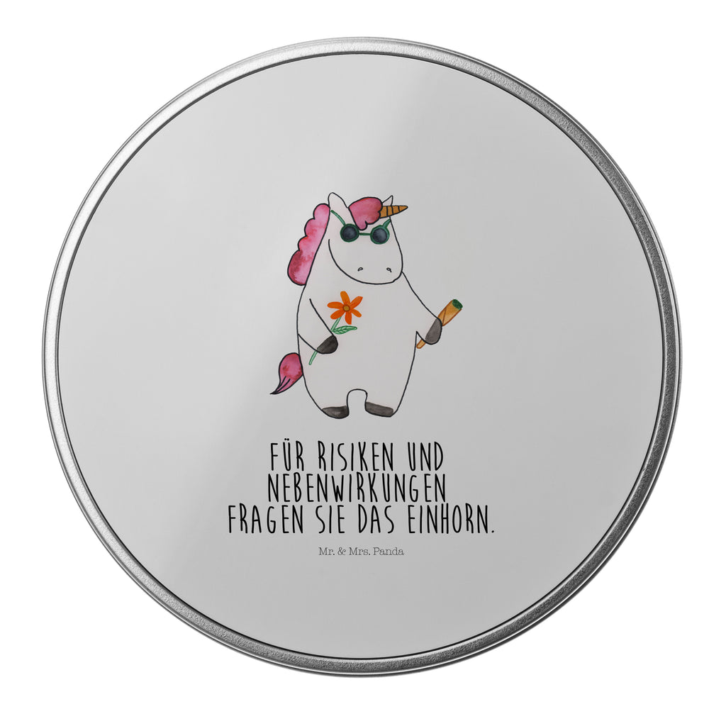 Blechdose rund Einhorn Woodstock Metalldose, Keksdose, Dose, Vorratsdose, Geschenkbox, Einhorn, Einhörner, Einhorn Deko, Pegasus, Unicorn, Kiffen, Joint, Zigarette, Alkohol, Party, Spaß. lustig, witzig, Woodstock
