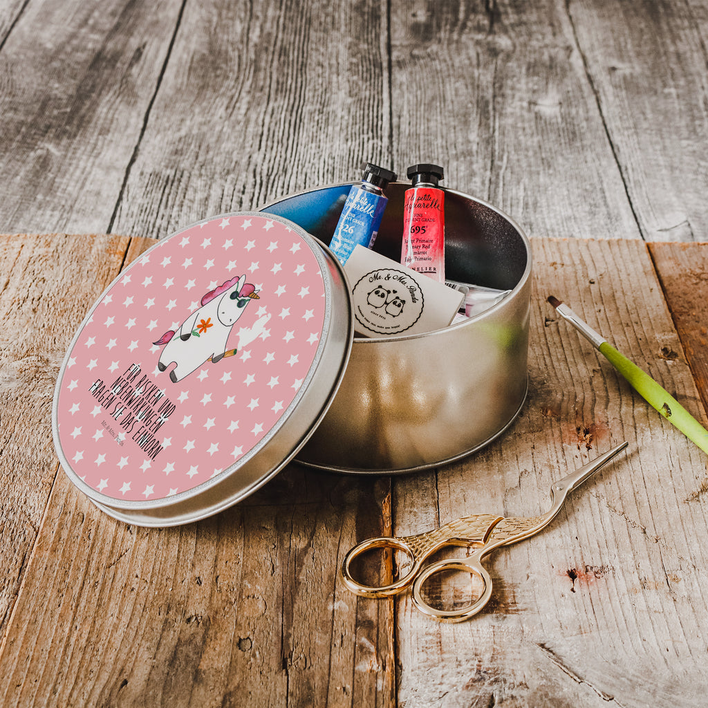 Blechdose rund Einhorn Woodstock Metalldose, Keksdose, Dose, Vorratsdose, Geschenkbox, Einhorn, Einhörner, Einhorn Deko, Pegasus, Unicorn, Kiffen, Joint, Zigarette, Alkohol, Party, Spaß. lustig, witzig, Woodstock
