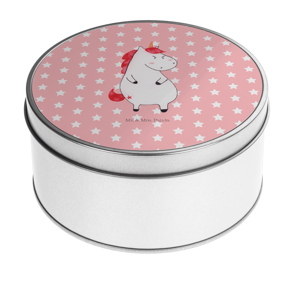 Blechdose rund Einhorn wütend Metalldose, Keksdose, Dose, Vorratsdose, Geschenkbox, Einhorn, Einhörner, Einhorn Deko, Pegasus, Unicorn, Realität, Ansage, lustlos, nein, Büro, Arbeit, wütend, dumme Fragen, lustig, Spaß, Geschenk