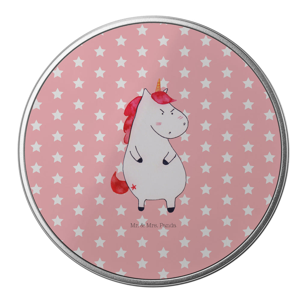 Blechdose rund Einhorn wütend Metalldose, Keksdose, Dose, Vorratsdose, Geschenkbox, Einhorn, Einhörner, Einhorn Deko, Pegasus, Unicorn, Realität, Ansage, lustlos, nein, Büro, Arbeit, wütend, dumme Fragen, lustig, Spaß, Geschenk