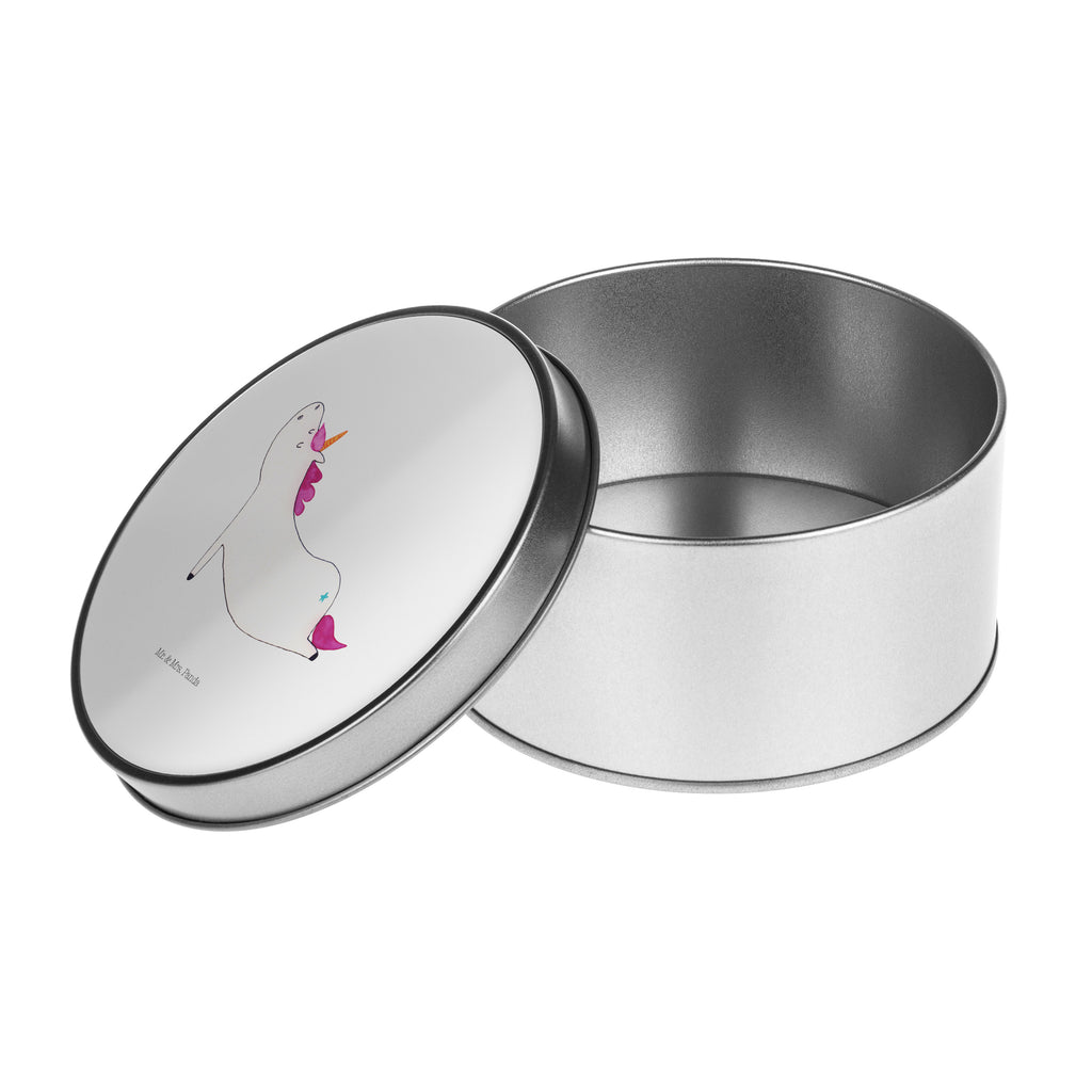 Blechdose rund Einhorn Yoga Metalldose, Keksdose, Dose, Vorratsdose, Geschenkbox, Einhorn, Einhörner, Einhorn Deko, Pegasus, Unicorn, Yoga, Namaste, Achtsamkeit, Entspannung, Joga, Yogamatte, Sport, lustig, witzig, süß