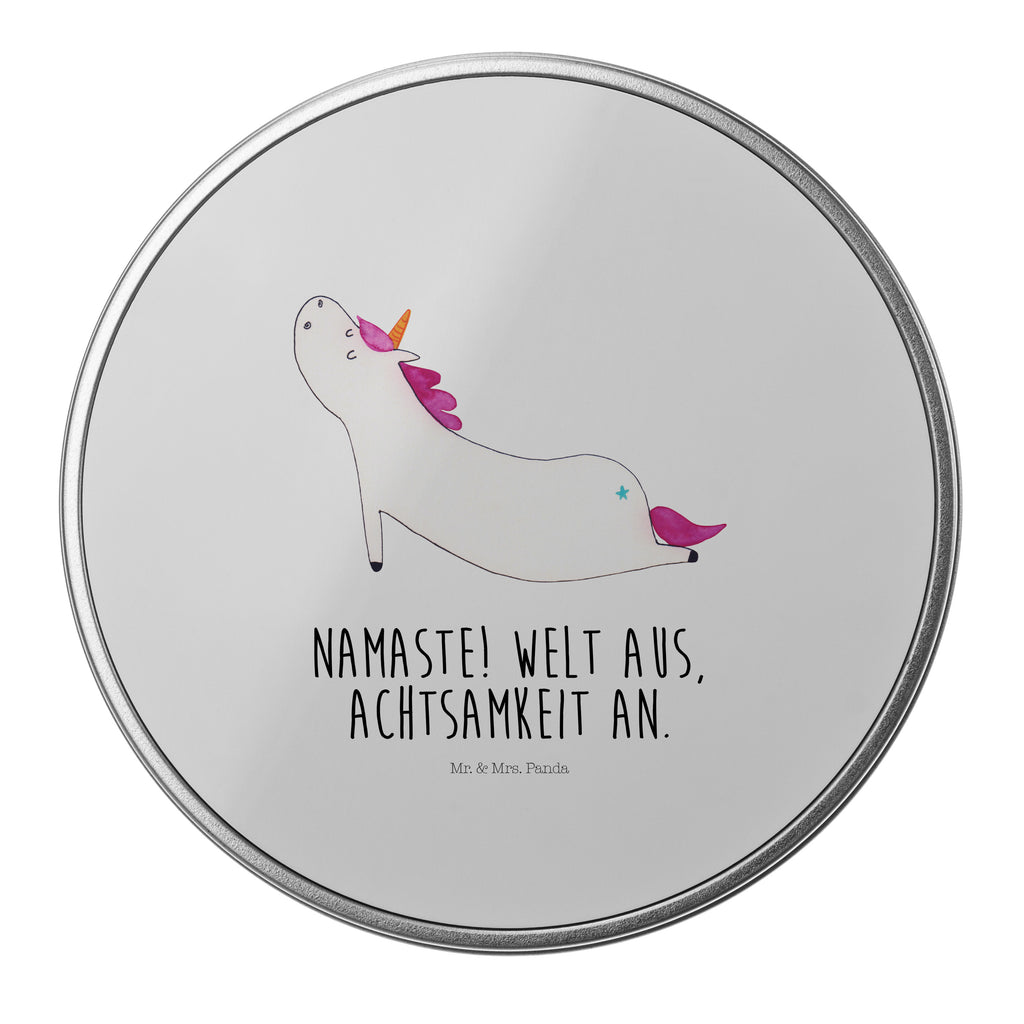 Blechdose rund Einhorn Yoga Metalldose, Keksdose, Dose, Vorratsdose, Geschenkbox, Einhorn, Einhörner, Einhorn Deko, Pegasus, Unicorn, Yoga, Namaste, Achtsamkeit, Entspannung, Joga, Yogamatte, Sport, lustig, witzig, süß