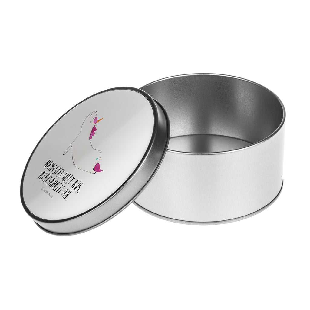Blechdose rund Einhorn Yoga Metalldose, Keksdose, Dose, Vorratsdose, Geschenkbox, Einhorn, Einhörner, Einhorn Deko, Pegasus, Unicorn, Yoga, Namaste, Achtsamkeit, Entspannung, Joga, Yogamatte, Sport, lustig, witzig, süß
