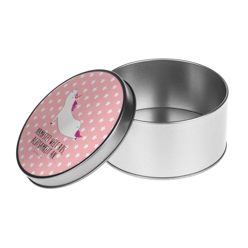 Blechdose rund Einhorn Yoga Metalldose, Keksdose, Dose, Vorratsdose, Geschenkbox, Einhorn, Einhörner, Einhorn Deko, Pegasus, Unicorn, Yoga, Namaste, Achtsamkeit, Entspannung, Joga, Yogamatte, Sport, lustig, witzig, süß