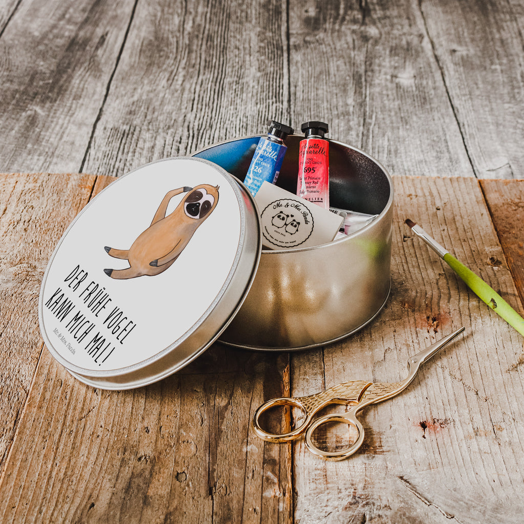 Blechdose rund Faultier Vogel zeigen Metalldose, Keksdose, Dose, Vorratsdose, Geschenkbox, Faultier, Faultier Geschenk, Faultier Deko, Faultiere, faul, Lieblingstier, Spinner, früher Vogel, der frühe Vogel, Frühaufsteher, Morgenmuffel, Vogel, Faultierwelt