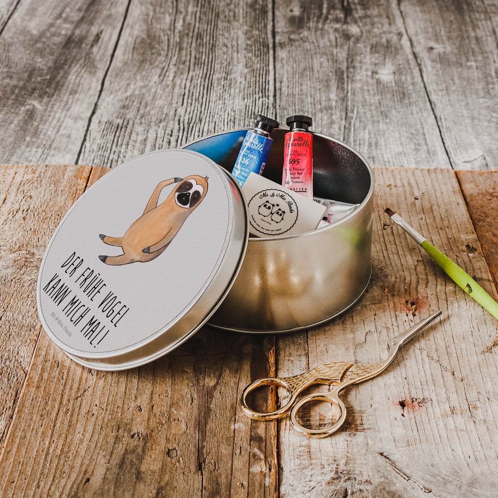 Blechdose rund Faultier Vogel zeigen Metalldose, Keksdose, Dose, Vorratsdose, Geschenkbox, Faultier, Faultier Geschenk, Faultier Deko, Faultiere, faul, Lieblingstier, Spinner, früher Vogel, der frühe Vogel, Frühaufsteher, Morgenmuffel, Vogel, Faultierwelt