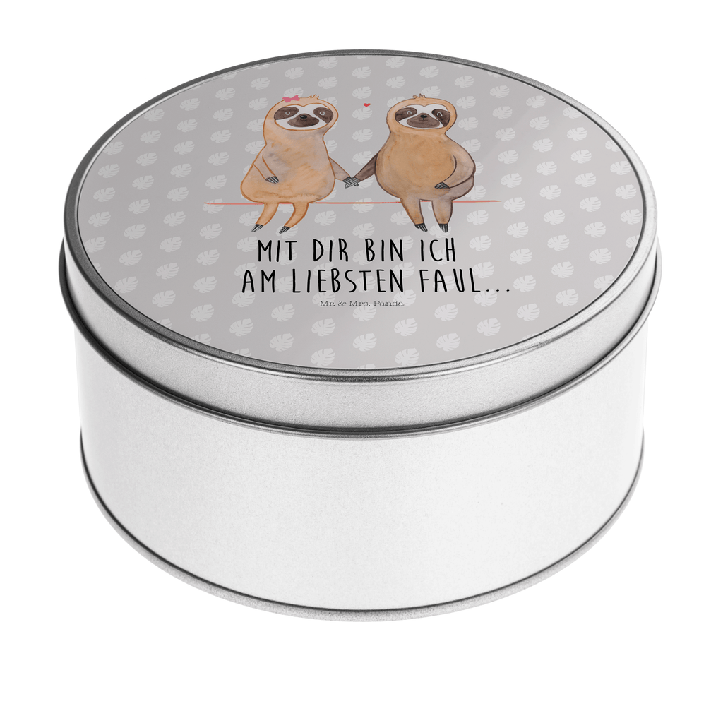 Blechdose rund Faultier Pärchen Metalldose, Keksdose, Dose, Vorratsdose, Geschenkbox, Faultier, Faultier Geschenk, Faultier Deko, Faultiere, faul, Lieblingstier, Liebe, Liebespaar, Faultierliebe, Faultierpärchen, verliebt, verlobt, gemeinsam, relaxen, Pärchen, Beziehung, Langsamkeit