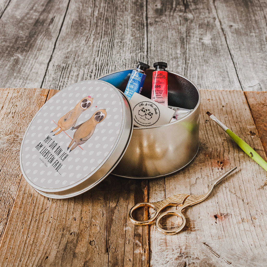Blechdose rund Faultier Pärchen Metalldose, Keksdose, Dose, Vorratsdose, Geschenkbox, Faultier, Faultier Geschenk, Faultier Deko, Faultiere, faul, Lieblingstier, Liebe, Liebespaar, Faultierliebe, Faultierpärchen, verliebt, verlobt, gemeinsam, relaxen, Pärchen, Beziehung, Langsamkeit