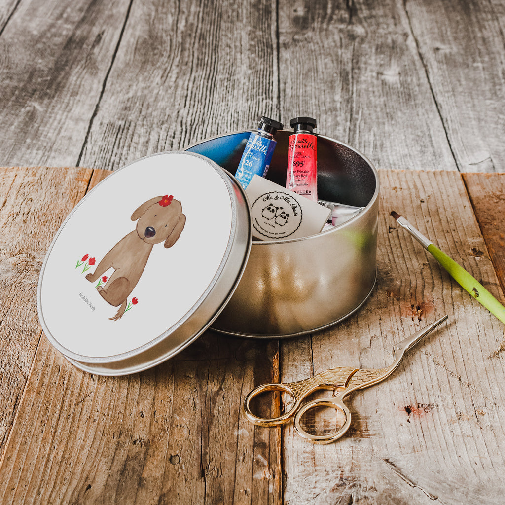 Blechdose rund Hund Hundedame Metalldose, Keksdose, Dose, Vorratsdose, Geschenkbox, Hund, Hundemotiv, Haustier, Hunderasse, Tierliebhaber, Hundebesitzer, Sprüche, Hunde, Hundeliebe, Hundeglück, Liebe, Frauchen