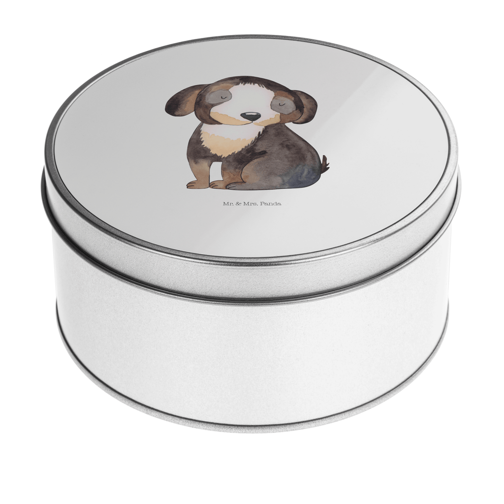 Blechdose rund Hund entspannt Metalldose, Keksdose, Dose, Vorratsdose, Geschenkbox, Hund, Hundemotiv, Haustier, Hunderasse, Tierliebhaber, Hundebesitzer, Sprüche, schwarzer Hund, Hundeliebe, Liebe, Hundeglück