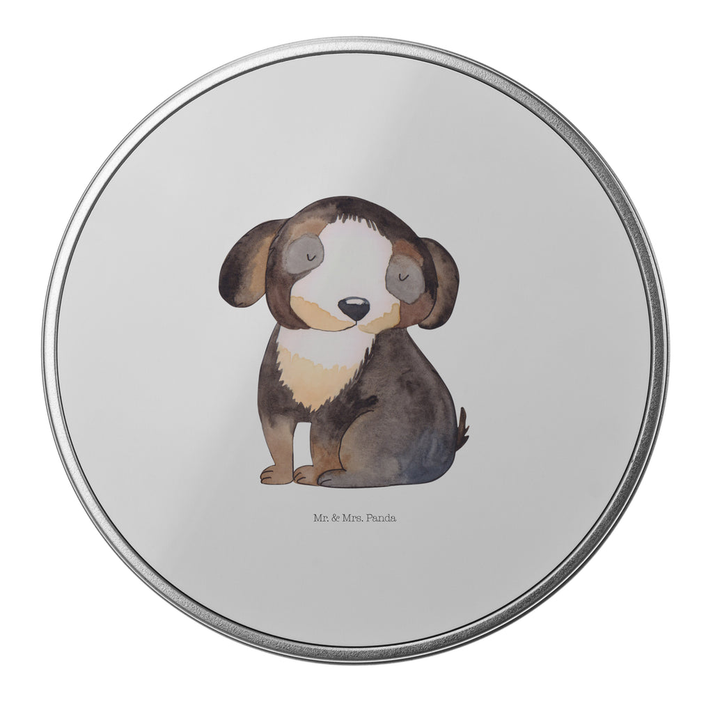 Blechdose rund Hund entspannt Metalldose, Keksdose, Dose, Vorratsdose, Geschenkbox, Hund, Hundemotiv, Haustier, Hunderasse, Tierliebhaber, Hundebesitzer, Sprüche, schwarzer Hund, Hundeliebe, Liebe, Hundeglück