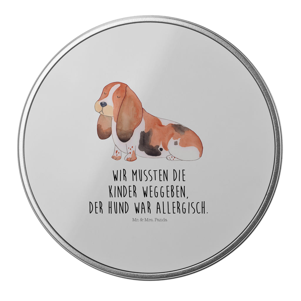 Blechdose rund Hund Basset Hound Metalldose, Keksdose, Dose, Vorratsdose, Geschenkbox, Hund, Hundemotiv, Haustier, Hunderasse, Tierliebhaber, Hundebesitzer, Sprüche, Basset Hound, Basset, Hundeliebe, kinderlos