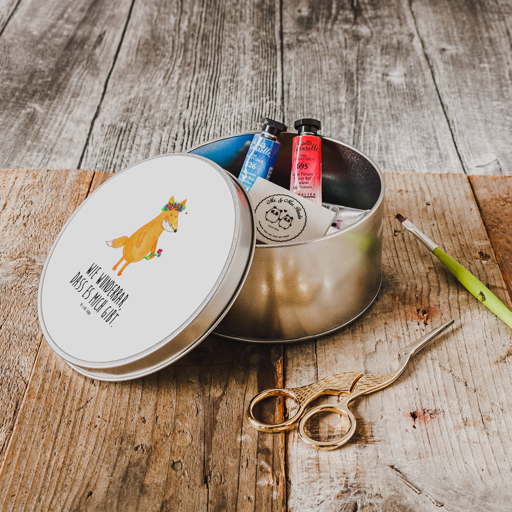 Blechdose rund Fuchs Blumenliebe Metalldose, Keksdose, Dose, Vorratsdose, Geschenkbox, Fuchs, Füchse, Fox, Liebe, Freundin, Fuchsmädchen, Blumenmädchen, Freundinnen, Liebesbeweis, Blume, Blumen, Motivation, Freude, ich, mich, Selbstliebe