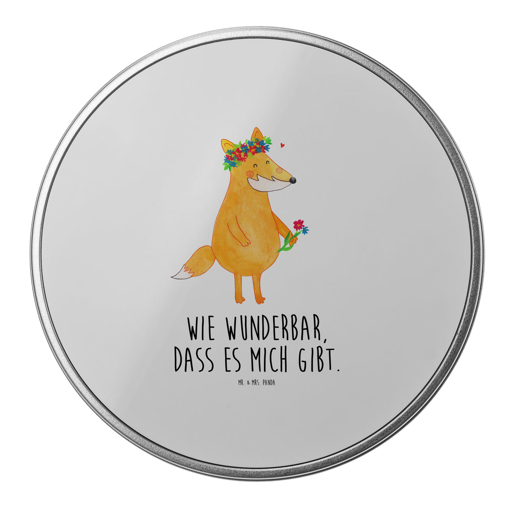 Blechdose rund Fuchs Blumenliebe Metalldose, Keksdose, Dose, Vorratsdose, Geschenkbox, Fuchs, Füchse, Fox, Liebe, Freundin, Fuchsmädchen, Blumenmädchen, Freundinnen, Liebesbeweis, Blume, Blumen, Motivation, Freude, ich, mich, Selbstliebe