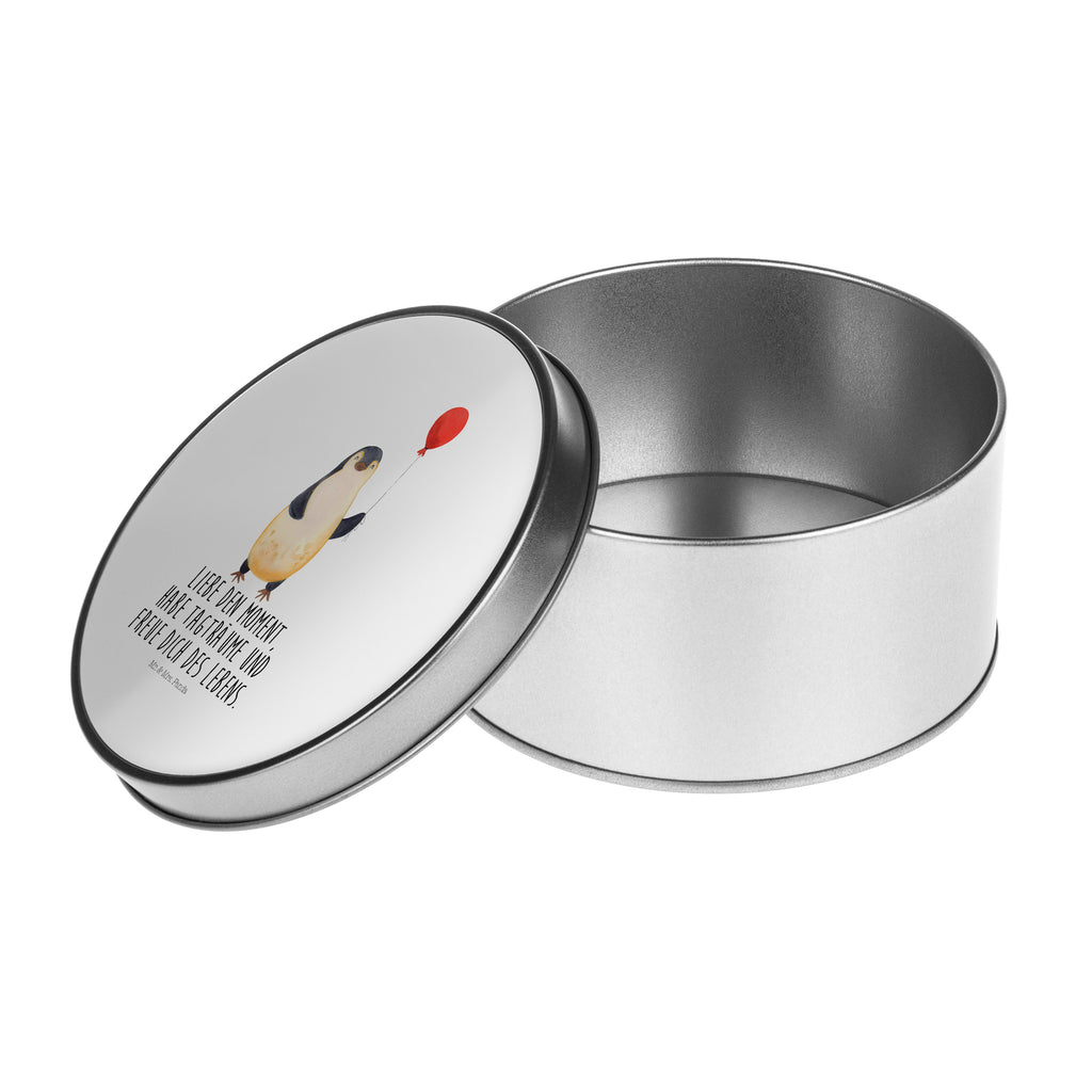 Blechdose rund Pinguin Luftballon Metalldose, Keksdose, Dose, Vorratsdose, Geschenkbox, Pinguin, Pinguine, Luftballon, Tagträume, Lebenslust, Geschenk Freundin, Geschenkidee, beste Freundin, Motivation, Neustart, neues Leben, Liebe, Glück