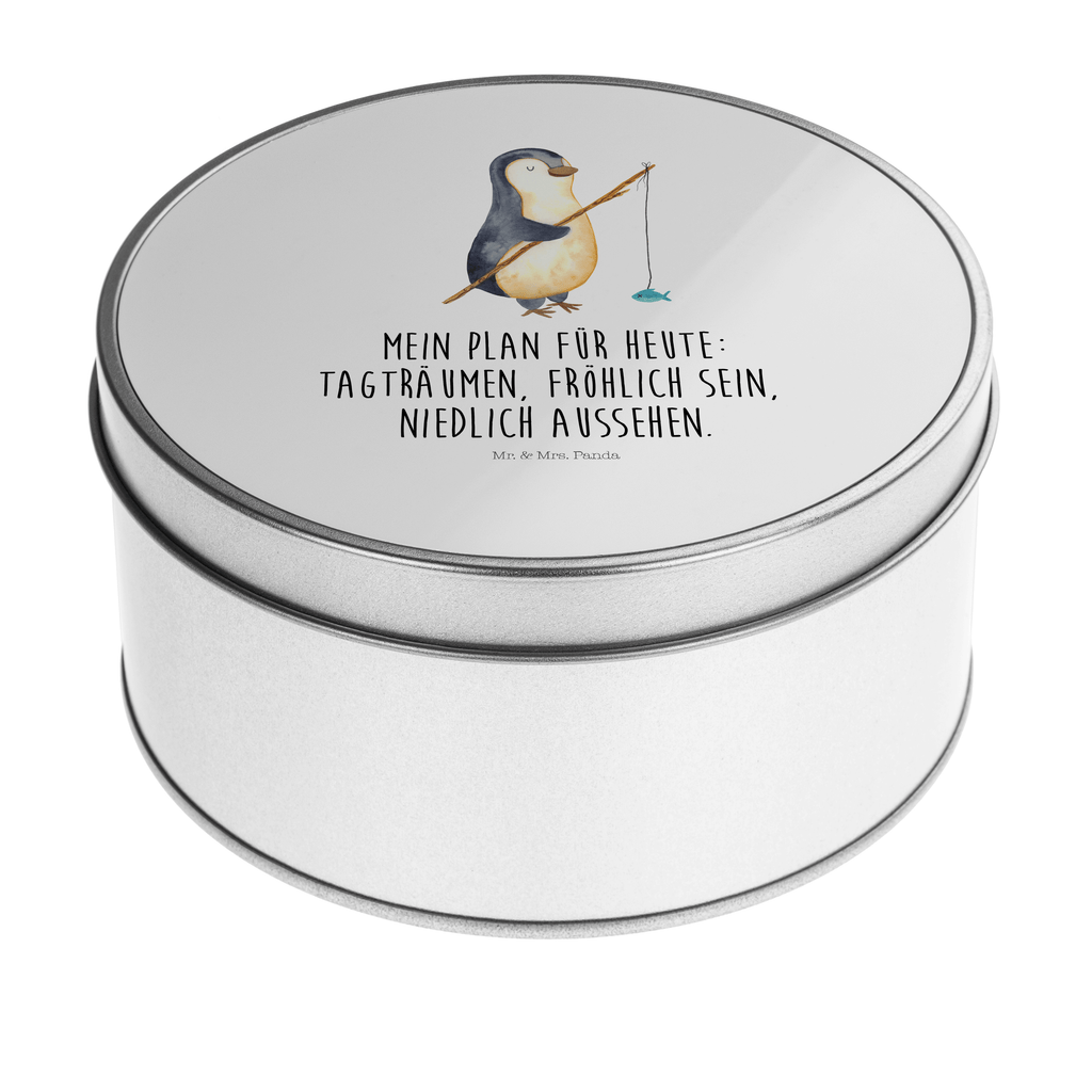 Blechdose rund Pinguin Angler Metalldose, Keksdose, Dose, Vorratsdose, Geschenkbox, Pinguin, Pinguine, Angeln, Angler, Tagträume, Hobby, Plan, Planer, Tagesplan, Neustart, Motivation, Geschenk, Freundinnen, Geschenkidee, Urlaub, Wochenende