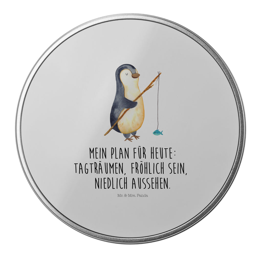 Blechdose rund Pinguin Angler Metalldose, Keksdose, Dose, Vorratsdose, Geschenkbox, Pinguin, Pinguine, Angeln, Angler, Tagträume, Hobby, Plan, Planer, Tagesplan, Neustart, Motivation, Geschenk, Freundinnen, Geschenkidee, Urlaub, Wochenende