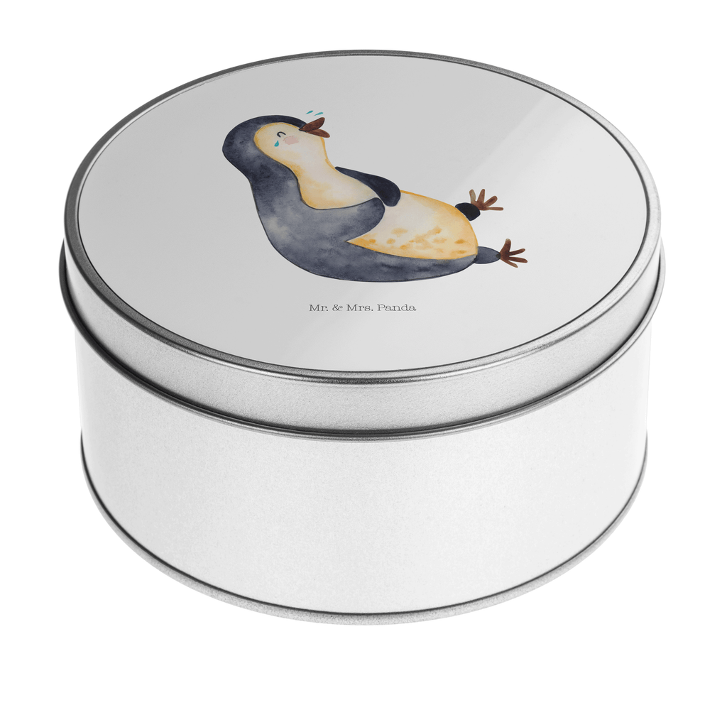 Blechdose rund Pinguin lachend Metalldose, Keksdose, Dose, Vorratsdose, Geschenkbox, Pinguin, Pinguine, lustiger Spruch, Optimismus, Fröhlich, Lachen, Humor, Fröhlichkeit