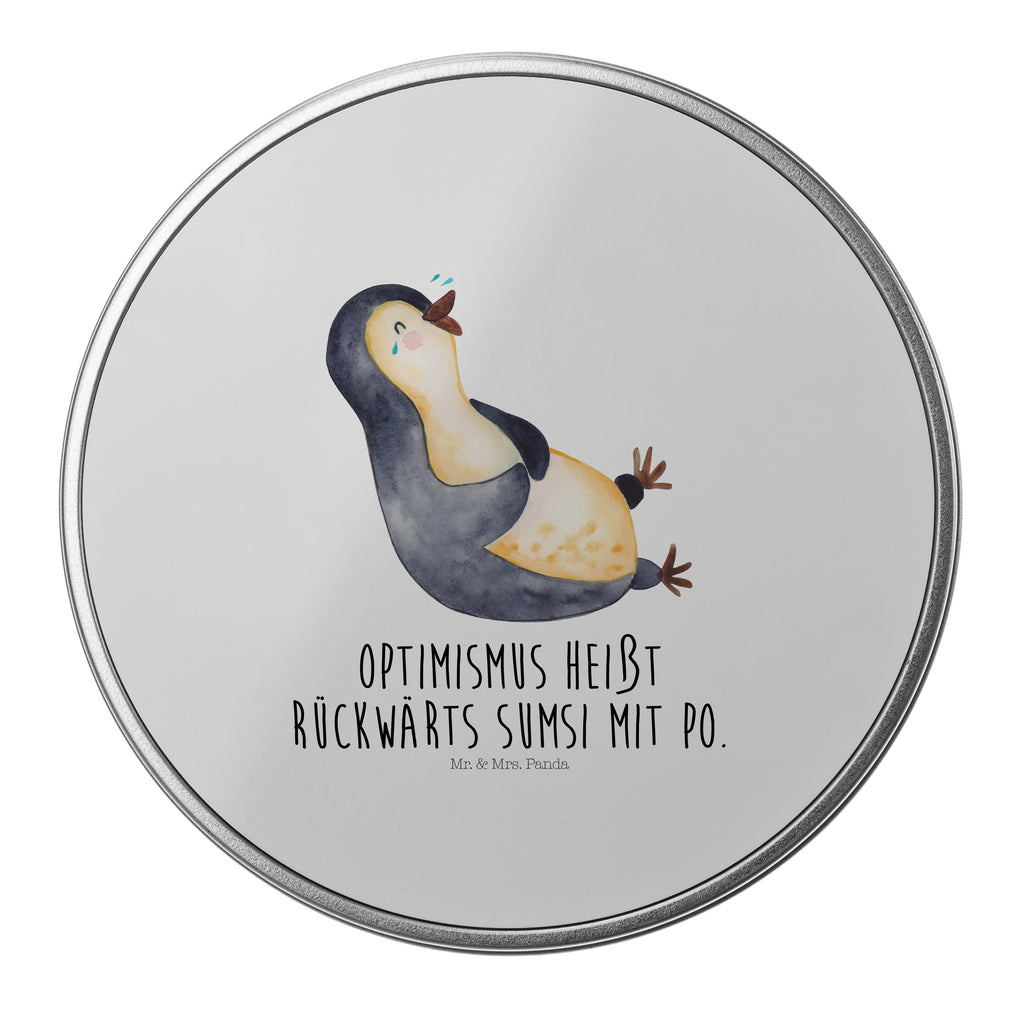 Blechdose rund Pinguin lachend Metalldose, Keksdose, Dose, Vorratsdose, Geschenkbox, Pinguin, Pinguine, lustiger Spruch, Optimismus, Fröhlich, Lachen, Humor, Fröhlichkeit