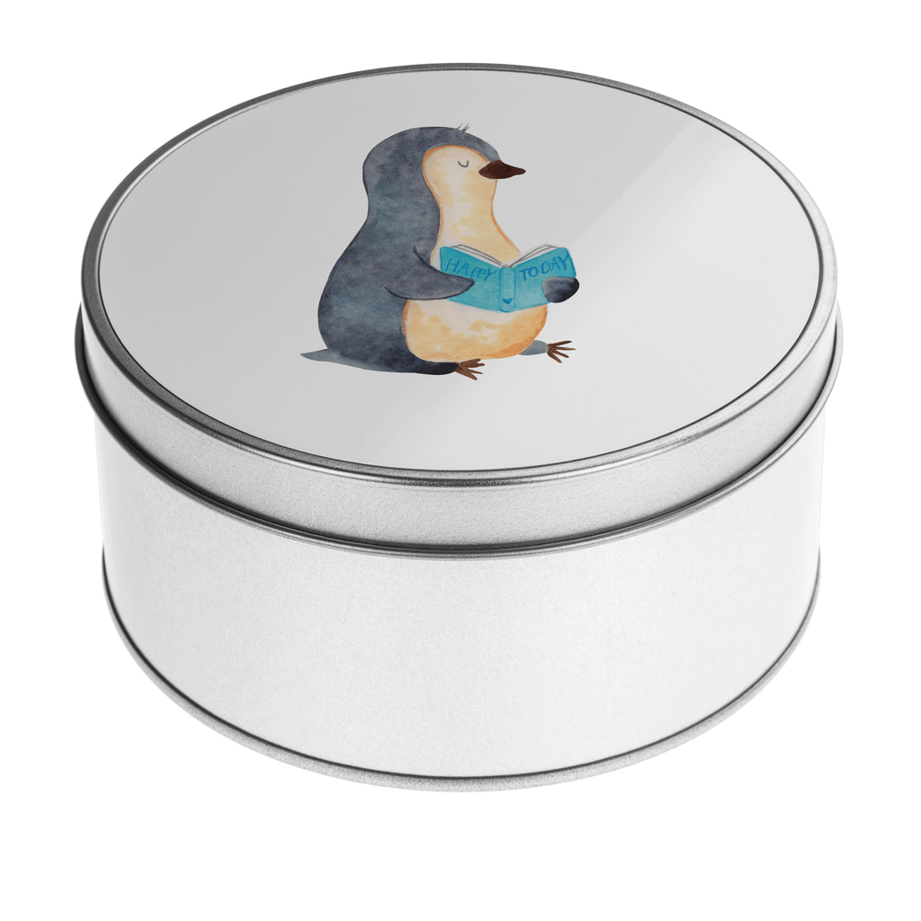 Blechdose rund Pinguin Buch Metalldose, Keksdose, Dose, Vorratsdose, Geschenkbox, Pinguin, Pinguine, Buch, Lesen, Bücherwurm, Nichtstun, Faulenzen, Ferien, Urlaub, Freizeit