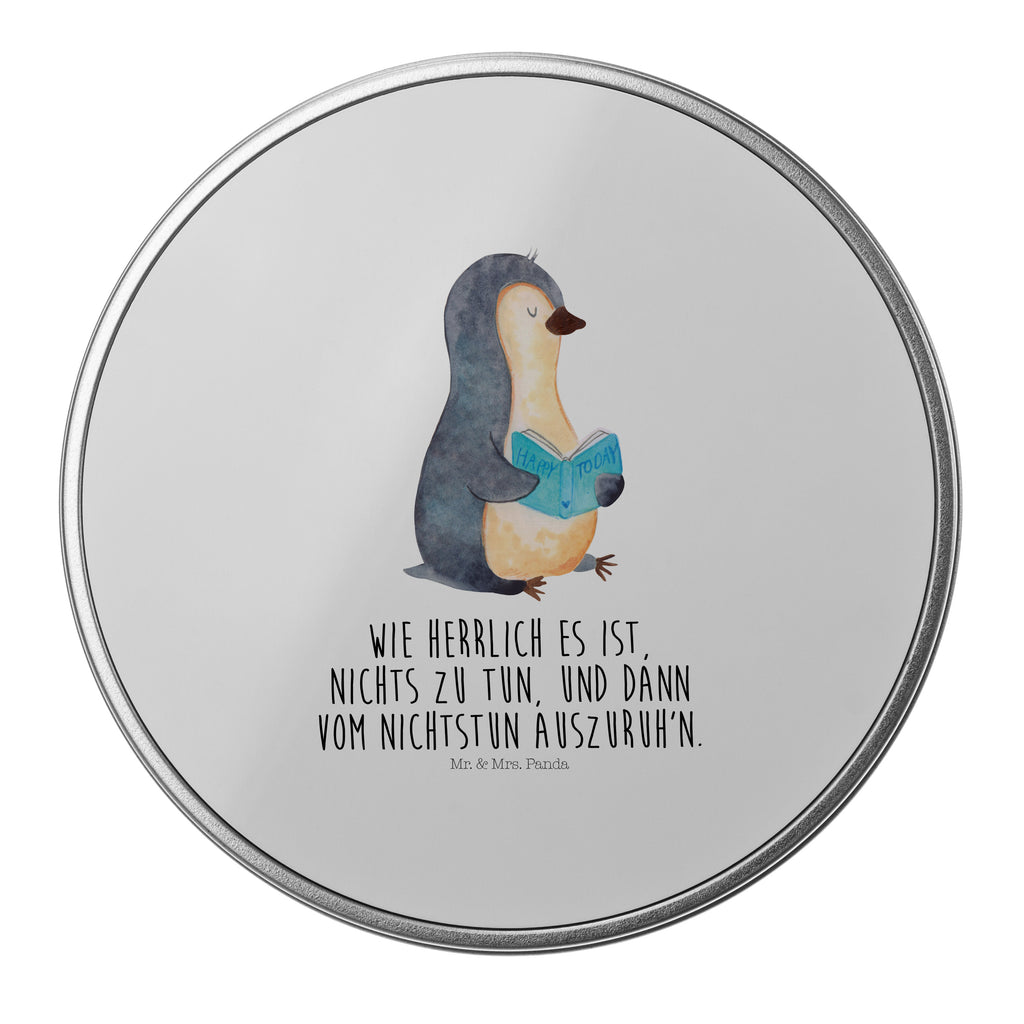 Blechdose rund Pinguin Buch Metalldose, Keksdose, Dose, Vorratsdose, Geschenkbox, Pinguin, Pinguine, Buch, Lesen, Bücherwurm, Nichtstun, Faulenzen, Ferien, Urlaub, Freizeit
