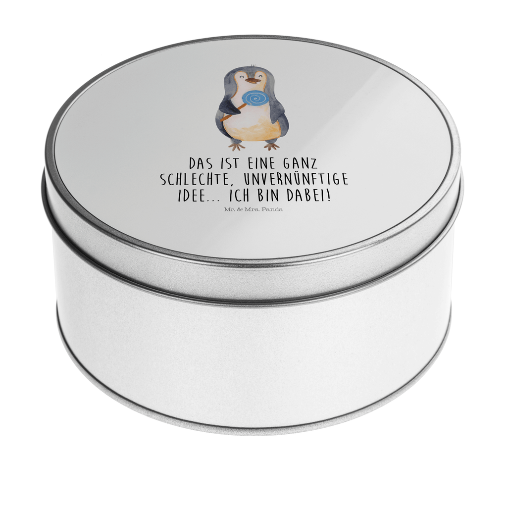 Blechdose rund Pinguin Lolli Metalldose, Keksdose, Dose, Vorratsdose, Geschenkbox, Pinguin, Pinguine, Lolli, Süßigkeiten, Blödsinn, Spruch, Rebell, Gauner, Ganove, Rabauke