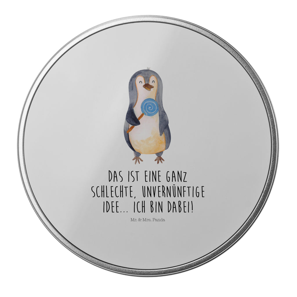 Blechdose rund Pinguin Lolli Metalldose, Keksdose, Dose, Vorratsdose, Geschenkbox, Pinguin, Pinguine, Lolli, Süßigkeiten, Blödsinn, Spruch, Rebell, Gauner, Ganove, Rabauke