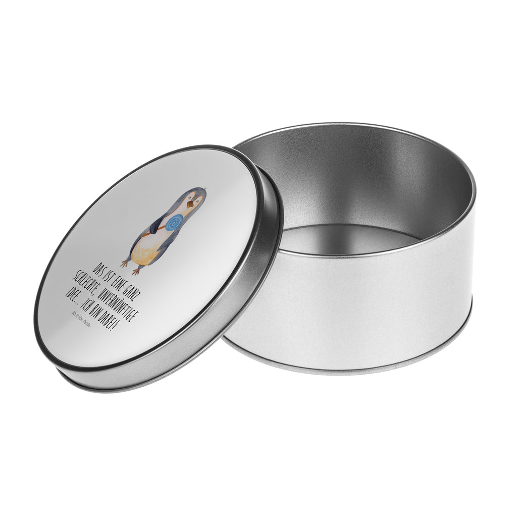 Blechdose rund Pinguin Lolli Metalldose, Keksdose, Dose, Vorratsdose, Geschenkbox, Pinguin, Pinguine, Lolli, Süßigkeiten, Blödsinn, Spruch, Rebell, Gauner, Ganove, Rabauke