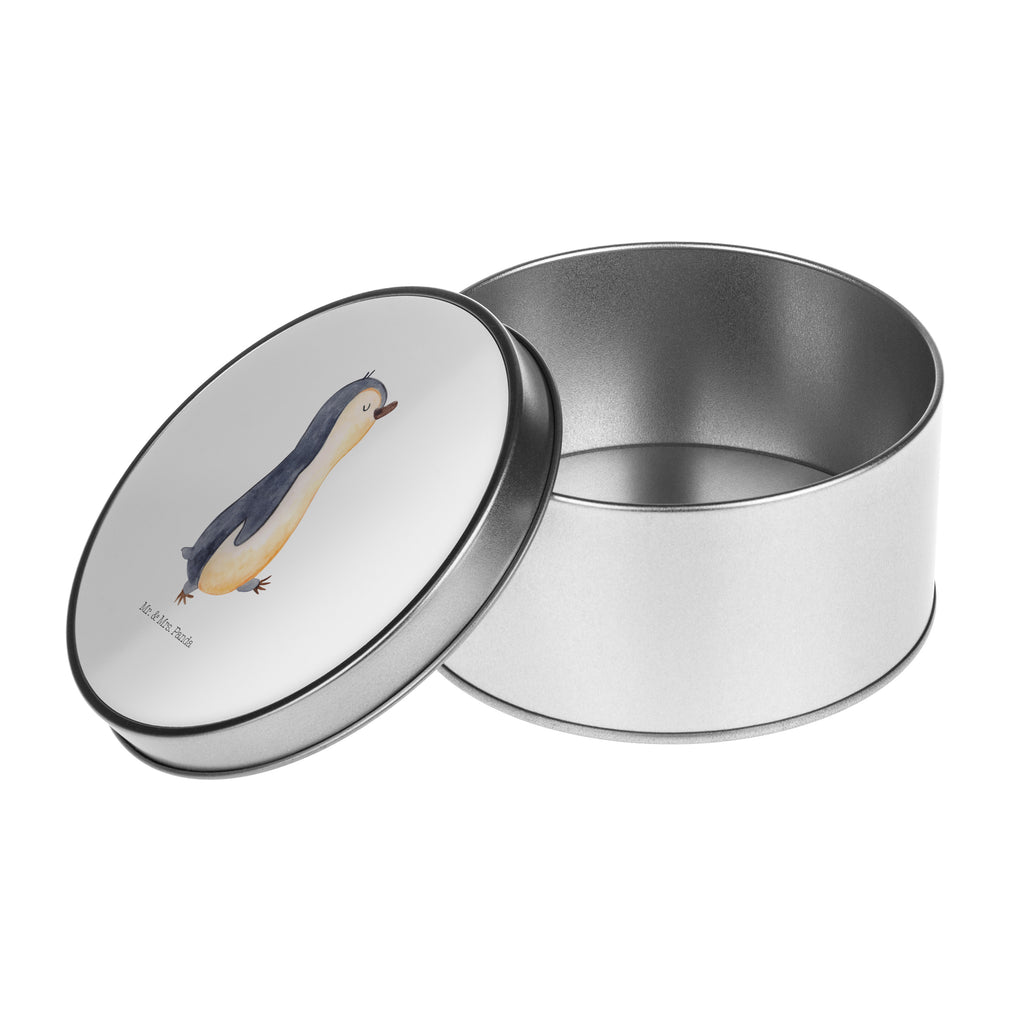 Blechdose rund Pinguin marschierend Metalldose, Keksdose, Dose, Vorratsdose, Geschenkbox, Pinguin, Pinguine, Frühaufsteher, Langschläfer, Bruder, Schwester, Familie